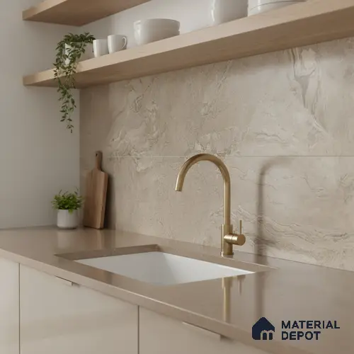 Marble Wall Tile TL 05319 C Splendore Engraved Petals Dark 2 ft x 1 ft Ceramic Matte Finish - 9 mm | Suitable for Kitchen, Bathroom & Balcony Walls