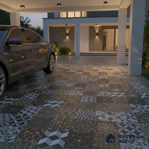 Moroccan Floor Tile TL 05332 Strada Bella Craftico 16 inch x 16 inch Vitrified Punch Matte Finish - 12 mm | Suitable for Parking, Balcony, Courtyard, Patio, Terrace | Pattern Alignment May Vary | 2-3 mm Spacer is Mandatory