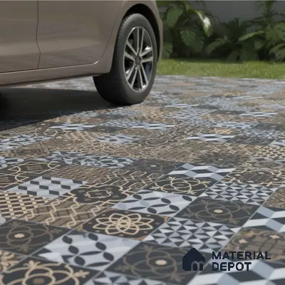 Moroccan Floor Tile TL 05332 Strada Bella Craftico 16 inch x 16 inch Vitrified Punch Matte Finish - 12 mm | Suitable for Parking, Balcony, Courtyard, Patio, Terrace | Pattern Alignment May Vary | 2-3 mm Spacer is Mandatory