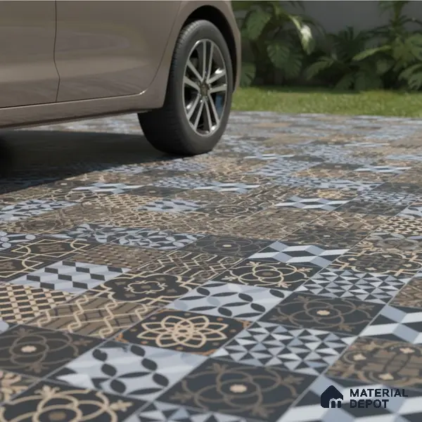 Moroccan Floor Tile TL 05332 Strada Bella Craftico 16 inch x 16 inch Vitrified Punch Matte Finish - 12 mm | Suitable for Parking, Balcony, Courtyard, Patio, Terrace | Pattern Alignment May Vary | 2-3 mm Spacer is Mandatory