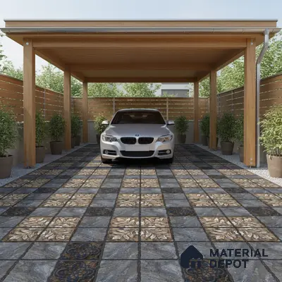 Moroccan Floor Tile TL 05333 Strada Floriana Grey 16 inch x 16 inch Vitrified Punch Matte Finish - 12 mm | Suitable for Parking, Balcony, Courtyard, Patio, Terrace | Pattern Alignment May Vary | 2-3 mm Spacer is Mandatory