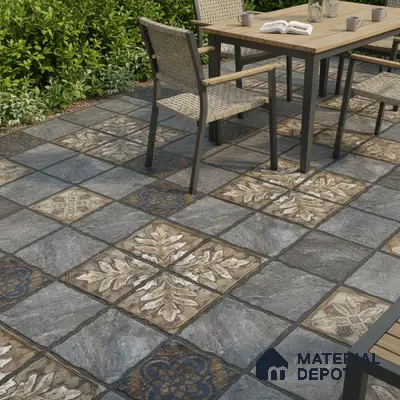 Moroccan Floor Tile TL 05333 Strada Floriana Grey 16 inch x 16 inch Vitrified Punch Matte Finish - 12 mm | Suitable for Parking, Balcony, Courtyard, Patio, Terrace | Pattern Alignment May Vary | 2-3 mm Spacer is Mandatory