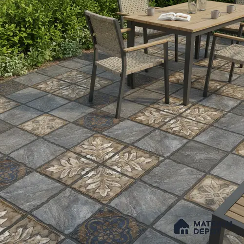 Moroccan Floor Tile TL 05333 Strada Floriana Grey 16 inch x 16 inch Vitrified Punch Matte Finish - 12 mm | Suitable for Parking, Balcony, Courtyard, Patio, Terrace | Pattern Alignment May Vary | 2-3 mm Spacer is Mandatory
