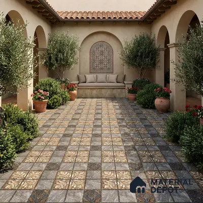 Moroccan Floor Tile TL 05333 Strada Floriana Grey 16 inch x 16 inch Vitrified Punch Matte Finish - 12 mm | Suitable for Parking, Balcony, Courtyard, Patio, Terrace | Pattern Alignment May Vary | 2-3 mm Spacer is Mandatory