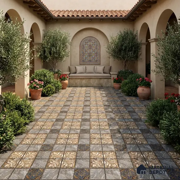 Moroccan Floor Tile TL 05333 Strada Floriana Grey 16 inch x 16 inch Vitrified Punch Matte Finish - 12 mm | Suitable for Parking, Balcony, Courtyard, Patio, Terrace | Pattern Alignment May Vary | 2-3 mm Spacer is Mandatory