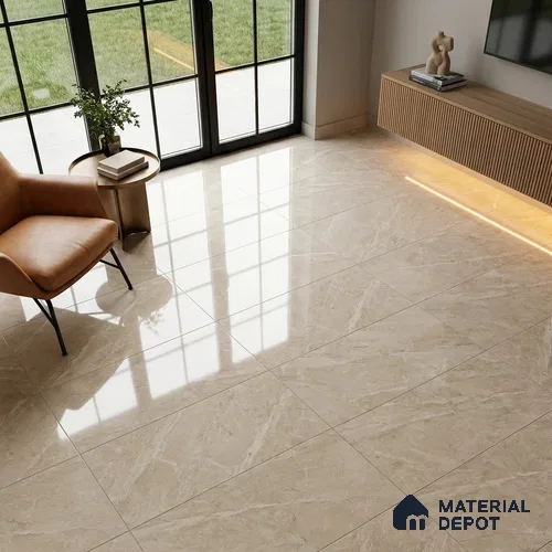 Marble Crema Marfil Wall & Floor Tile TL 05336 B Almond Cream 4 ft x 2 ft High Gloss Finish Vitrified Tile - 9 mm | Suitable For Living Room, Bedroom, Dining