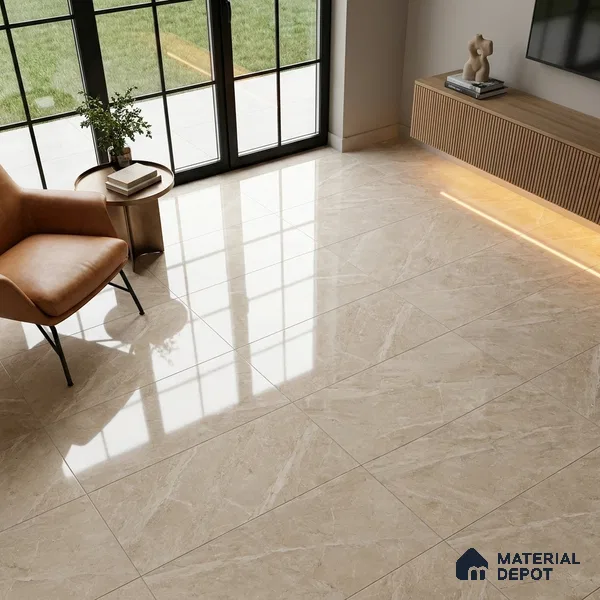 Marble Crema Marfil Wall & Floor Tile TL 05336 B Almond Cream 4 ft x 2 ft High Gloss Finish Vitrified Tile - 9 mm | Suitable For Living Room, Bedroom, Dining