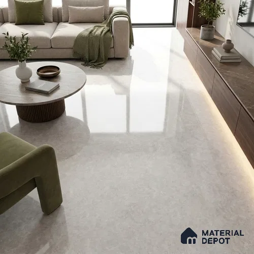Marble Carrara Wall & Floor Tile TL 05336 Off-White 4 ft x 2 ft High Gloss Finish Vitrified Tile - 9 mm | Suitable For Living Room, Bedroom, Dining