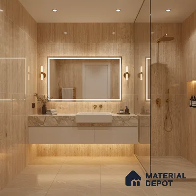 Natural Wall & Floor Tile TL 05337 B Aurelio Travertine Brown 4 ft x 2 ft Vitrified High Gloss Finish - 9 mm | Suitable for Living Room, Bedroom, Feature / Accent Walls & Highlighter Wall