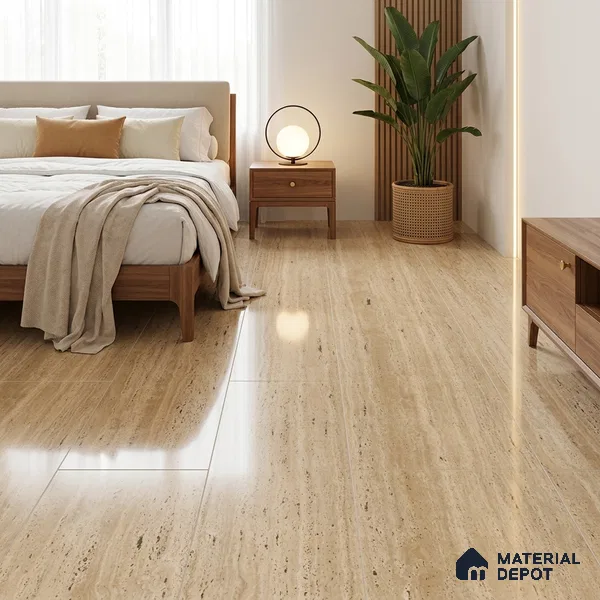 Natural Wall & Floor Tile TL 05337 B Aurelio Travertine Brown 4 ft x 2 ft Vitrified High Gloss Finish - 9 mm | Suitable for Living Room, Bedroom, Feature / Accent Walls & Highlighter Wall