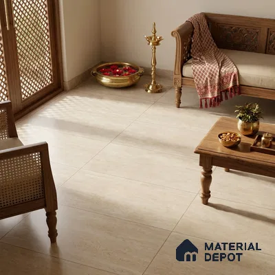 Marble Travertine Wall & Floor Tile TL 05337 C Vanilla Cream 4 ft x 2 ft Matte Finish Vitrified Tile - 9 mm | Suitable for Living Room, Dining, Feature / Accent Walls