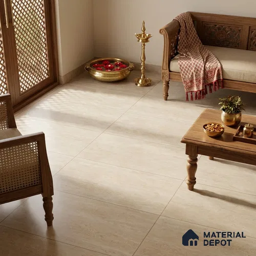 Marble Travertine Wall & Floor Tile TL 05337 C Vanilla Cream 4 ft x 2 ft Matte Finish Vitrified Tile - 9 mm | Suitable for Living Room, Dining, Feature / Accent Walls