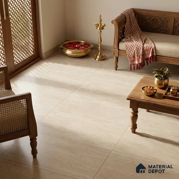 Marble Travertine Wall & Floor Tile TL 05337 C Vanilla Cream 4 ft x 2 ft Matte Finish Vitrified Tile - 9 mm | Suitable for Living Room, Dining, Feature / Accent Walls
