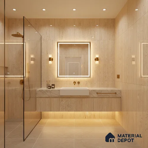 Natural Wall & Floor Tile TL 05337 Aurelio Travertine Crema 4 ft x 2 ft Vitrified High Gloss Finish - 9 mm | Suitable for Living Room, Bedroom, Feature / Accent Walls & Highlighter Wall