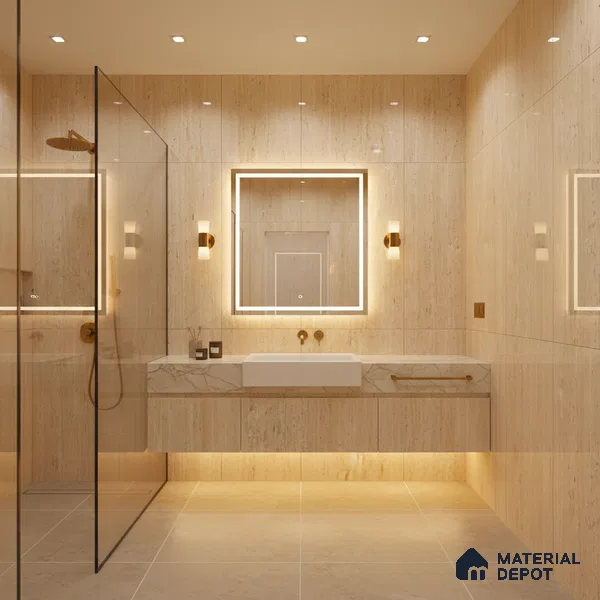 Natural Wall & Floor Tile TL 05337 Aurelio Travertine Crema 4 ft x 2 ft Vitrified High Gloss Finish - 9 mm | Suitable for Living Room, Bedroom, Feature / Accent Walls & Highlighter Wall (Sample)
