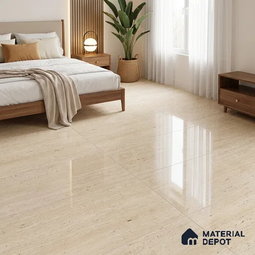 Natural Wall & Floor Tile TL 05337 Aurelio Travertine Crema 4 ft x 2 ft Vitrified High Gloss Finish - 9 mm | Suitable for Living Room, Bedroom, Feature / Accent Walls & Highlighter Wall