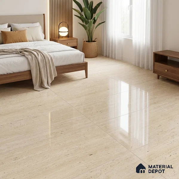 Natural Wall & Floor Tile TL 05337 Aurelio Travertine Crema 4 ft x 2 ft Vitrified High Gloss Finish - 9 mm | Suitable for Living Room, Bedroom, Feature / Accent Walls & Highlighter Wall