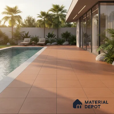 Stone Floor Tile TL 05343 B Strada Caramel Brown 16 inch x 16 inch Vitrified Punch Matte Finish - 12 mm | Suitable for Parking, Balcony, Courtyard, Patio, Terrace | Pattern Alignment May Vary | 2-3 mm Spacer is Mandatory