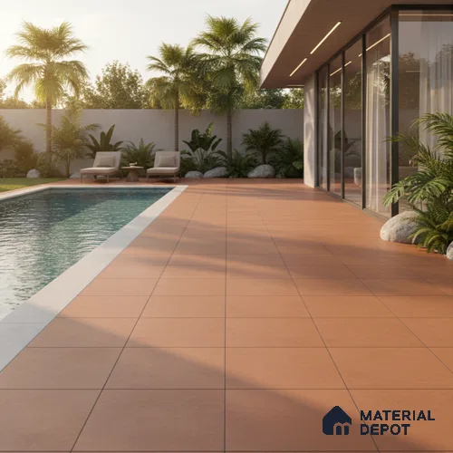 Stone Floor Tile TL 05343 B Strada Caramel Brown 16 inch x 16 inch Vitrified Punch Matte Finish - 12 mm | Suitable for Parking, Balcony, Courtyard, Patio, Terrace | Pattern Alignment May Vary | 2-3 mm Spacer is Mandatory