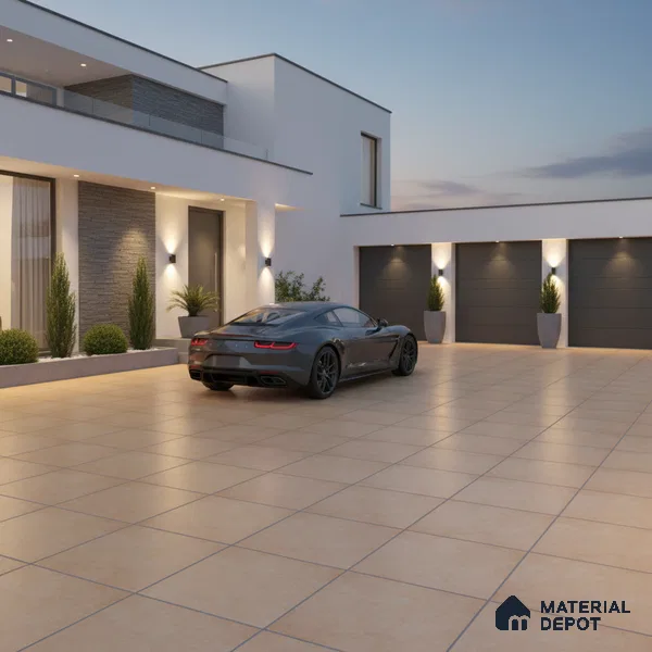 Stone Floor Tile TL 05343 Strada Caramel Beige 16 inch x 16 inch Vitrified Punch Matte Finish - 12 mm | Suitable for Parking, Balcony, Courtyard, Patio, Terrace | Pattern Alignment May Vary | 2-3 mm Spacer is Mandatory
