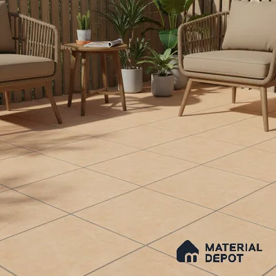 Stone Floor Tile TL 05343 Strada Caramel Beige 16 inch x 16 inch Vitrified Punch Matte Finish - 12 mm | Suitable for Parking, Balcony, Courtyard, Patio, Terrace | Pattern Alignment May Vary | 2-3 mm Spacer is Mandatory