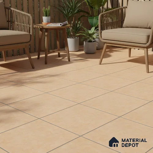 Stone Floor Tile TL 05343 Strada Caramel Beige 16 inch x 16 inch Vitrified Punch Matte Finish - 12 mm | Suitable for Parking, Balcony, Courtyard, Bathroom | Pattern Alignment May Vary | 2-3 mm Spacer is Mandatory