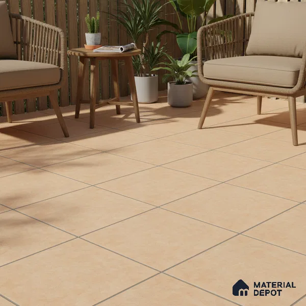 Stone Floor Tile TL 05343 Strada Caramel Beige 16 inch x 16 inch Vitrified Punch Matte Finish - 12 mm | Suitable for Parking, Balcony, Courtyard, Patio, Terrace | Pattern Alignment May Vary | 2-3 mm Spacer is Mandatory