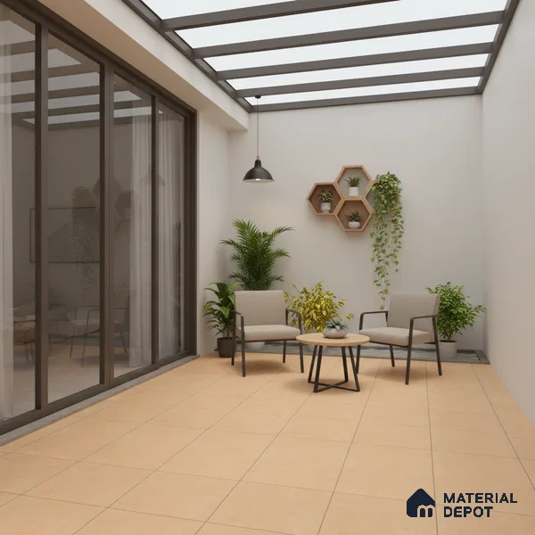 Stone Floor Tile TL 05343 Strada Caramel Beige 16 inch x 16 inch Vitrified Punch Matte Finish - 12 mm | Suitable for Parking, Balcony, Courtyard, Patio, Terrace | Pattern Alignment May Vary | 2-3 mm Spacer is Mandatory