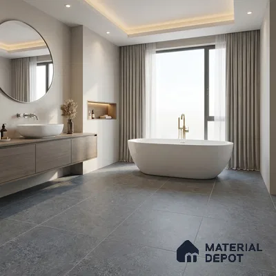 Stone Floor Tile TL 05344 Strada Garnier Gris 16 inch x 16 inch Vitrified Plain Matte Finish - 12 mm | Suitable for Parking, Balcony, Courtyard, Patio, Terrace | Pattern Alignment May Vary | 2-3 mm Spacer is Mandatory (Sample)