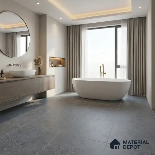 Stone Floor Tile TL 05344 Strada Garnier Gris 16 inch x 16 inch Vitrified Plain Matte Finish - 12 mm | Suitable for Parking, Balcony, Courtyard, Patio, Terrace | Pattern Alignment May Vary | 2-3 mm Spacer is Mandatory