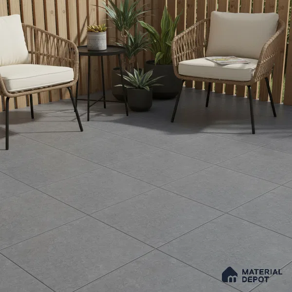 Stone Floor Tile TL 05344 Strada Garnier Gris 16 inch x 16 inch Vitrified Plain Matte Finish - 12 mm | Suitable for Parking, Balcony, Courtyard, Patio, Terrace | Pattern Alignment May Vary | 2-3 mm Spacer is Mandatory (Sample)