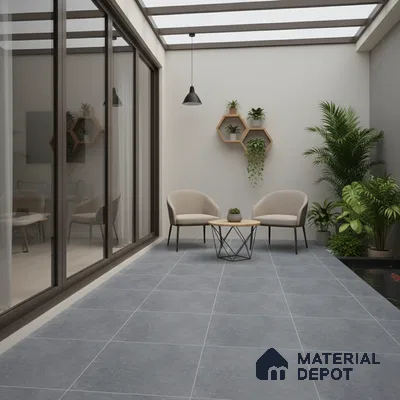 Stone Floor Tile TL 05344 Strada Garnier Gris 16 inch x 16 inch Vitrified Plain Matte Finish - 12 mm | Suitable for Parking, Balcony, Courtyard, Patio, Terrace | Pattern Alignment May Vary | 2-3 mm Spacer is Mandatory (Sample)