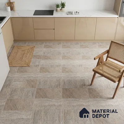 Stone Floor Tile TL 05358 Strada Bevie Buff 2 ft x 2 ft Vitrified Punch Matte Finish - 12 mm | Suitable for Parking, Balcony, Courtyard, Patio, Terrace (Sample)