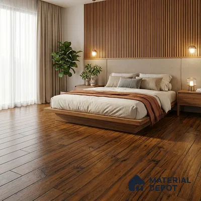 Wooden Floor Plank Tile TL 05369 Bosco Pamela Leaflets 4 ft x 8 inch Vitrified Carving Matte Finish - 9 mm | Suitable for Balcony, Courtyard, Patio