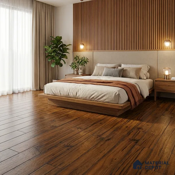 Wooden Floor Plank Tile TL 05369 Bosco Pamela Leaflets 4 ft x 8 inch Vitrified Carving Matte Finish - 9 mm | Suitable for Balcony, Courtyard, Patio