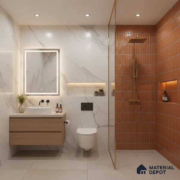 Faux Subway Wall Tile TL 05376 B Miraq Kitkat Terracotta 2 ft x 1 ft Ceramic Glossy Finish - 8 mm | Suitable For Kitchen, Bathroom Walls and Backsplashes | Please Expect a Slight Variation of Pattern (Sample)