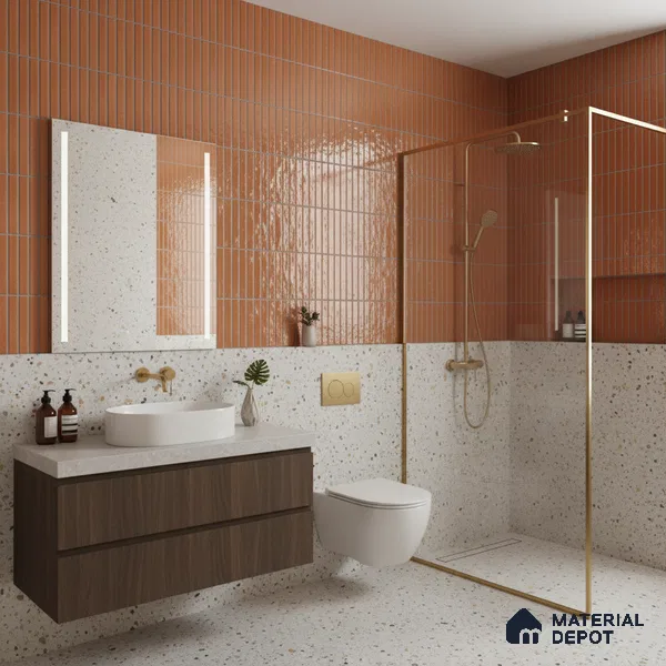 Faux Subway Wall Tile TL 05376 B Miraq Kitkat Terracotta 2 ft x 1 ft Ceramic Glossy Finish - 8 mm | Suitable For Kitchen, Bathroom Walls and Backsplashes | Please Expect a Slight Variation of Pattern (Sample)