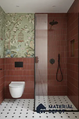 Faux Subway Wall Tile TL 05376 C Miraq Kitkat Maroon 2 ft x 1 ft Ceramic Glossy Finish - 8 mm | Suitable For Kitchen, Bathroom Walls and Backsplashes | Please Expect a Slight Variation of Pattern