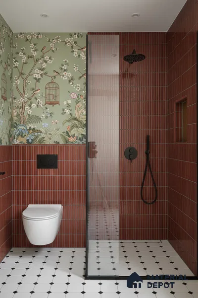 Faux Subway Wall Tile TL 05376 C Miraq Kitkat Maroon 2 ft x 1 ft Ceramic Glossy Finish - 8 mm | Suitable For Kitchen, Bathroom Walls and Backsplashes | Please Expect a Slight Variation of Pattern