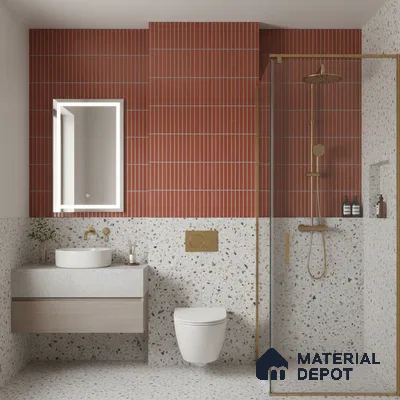 Faux Subway Wall Tile TL 05376 C Miraq Kitkat Maroon 2 ft x 1 ft Ceramic Glossy Finish - 8 mm | Suitable For Kitchen, Bathroom Walls and Backsplashes | Please Expect a Slight Variation of Pattern