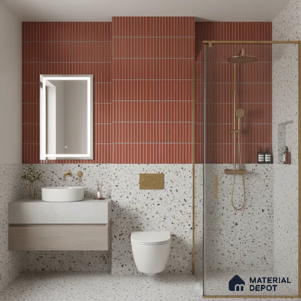 Faux Subway Wall Tile TL 05376 C Miraq Kitkat Maroon 2 ft x 1 ft Ceramic Glossy Finish - 8 mm | Suitable For Kitchen, Bathroom Walls and Backsplashes | Please Expect a Slight Variation of Pattern