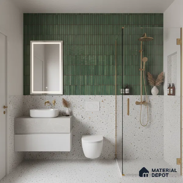 Faux Subway Wall Tile TL 05376 I Miraq Kitkat Forest Green 2 ft x 1 ft Ceramic Glossy Finish - 8 mm | Suitable For Kitchen, Bathroom Walls and Backsplashes | Please Expect a Slight Variation of Pattern (Sample)