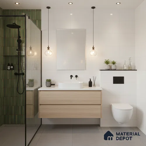 Faux Subway Wall Tile TL 05376 I Miraq Kitkat Forest Green 2 ft x 1 ft Ceramic Glossy Finish - 8 mm | Suitable For Kitchen, Bathroom Walls and Backsplashes | Please Expect a Slight Variation of Pattern