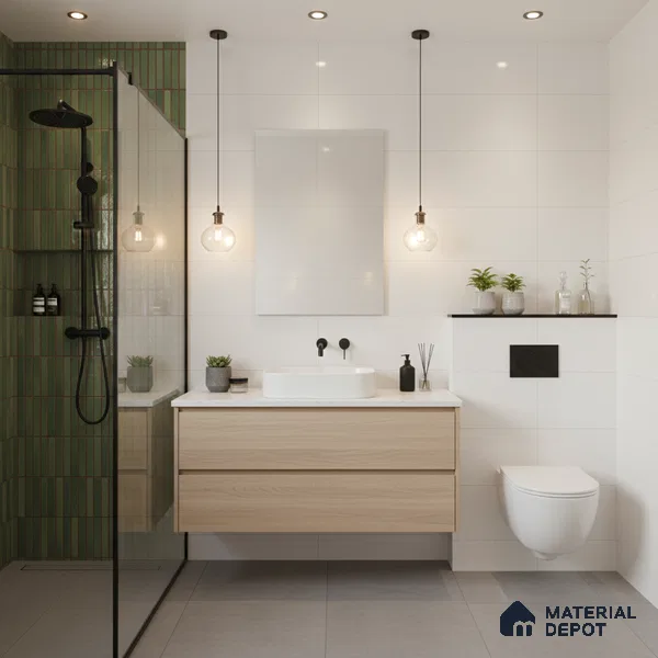 Faux Subway Wall Tile TL 05376 I Miraq Kitkat Forest Green 2 ft x 1 ft Ceramic Glossy Finish - 8 mm | Suitable For Kitchen, Bathroom Walls and Backsplashes | Please Expect a Slight Variation of Pattern (Sample)