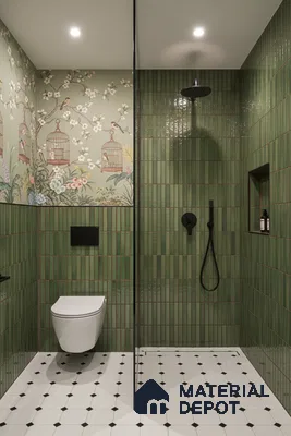 Faux Subway Wall Tile TL 05376 I Miraq Kitkat Forest Green 2 ft x 1 ft Ceramic Glossy Finish - 8 mm | Suitable For Kitchen, Bathroom Walls and Backsplashes | Please Expect a Slight Variation of Pattern (Sample)