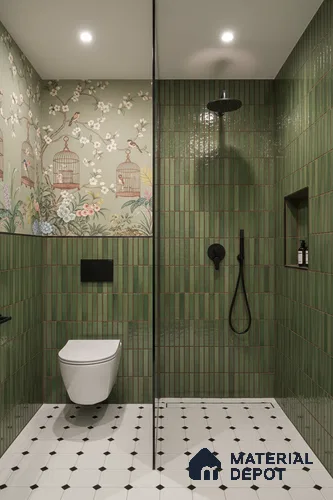 Faux Subway Wall Tile TL 05376 I Miraq Kitkat Forest Green 2 ft x 1 ft Ceramic Glossy Finish - 8 mm | Suitable For Kitchen, Bathroom Walls and Backsplashes | Please Expect a Slight Variation of Pattern