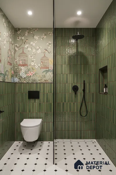 Faux Subway Wall Tile TL 05376 I Miraq Kitkat Forest Green 2 ft x 1 ft Ceramic Glossy Finish - 8 mm | Suitable For Kitchen, Bathroom Walls and Backsplashes | Please Expect a Slight Variation of Pattern (Sample)