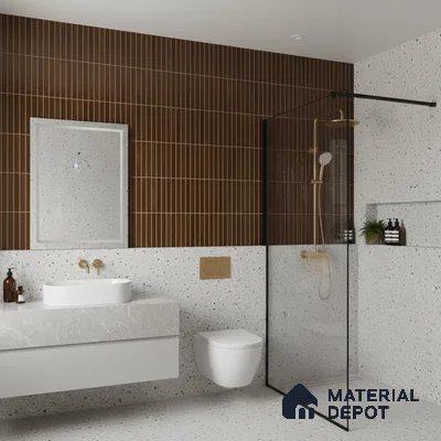 Faux Subway Wall Tile TL 05376 K Miraq Kitkat Wood Brown 2 ft x 1 ft Ceramic Matte Finish - 8 mm | Suitable For Kitchen, Bathroom Walls and Backsplashes | Please Expect a Slight Variation of Pattern