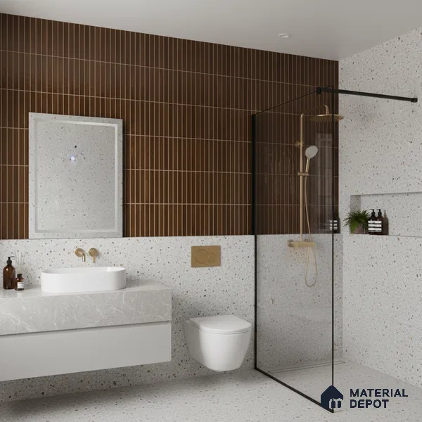 Faux Subway Wall Tile TL 05376 K Miraq Kitkat Wood Brown 2 ft x 1 ft Ceramic Matte Finish - 8 mm | Suitable For Kitchen, Bathroom Walls and Backsplashes | Please Expect a Slight Variation of Pattern