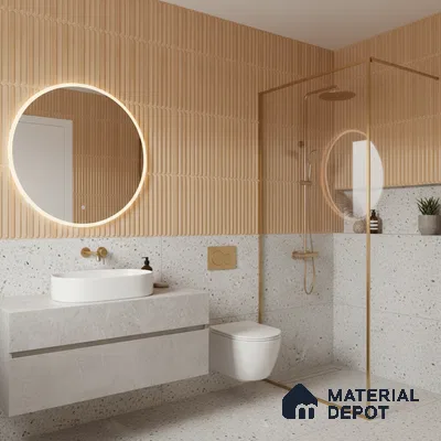 Faux Subway Wall Tile TL 05377 C Miraq Ripple Stripes Beige 2 ft x 1 ft Ceramic Glossy Finish - 8 mm | Suitable For Kitchen, Bathroom Walls and Backsplashes | Please Expect a Slight Variation of Pattern